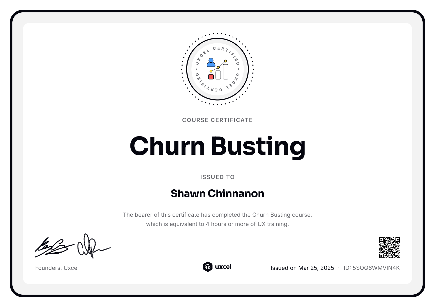 Shawn Chinnanon's certificate